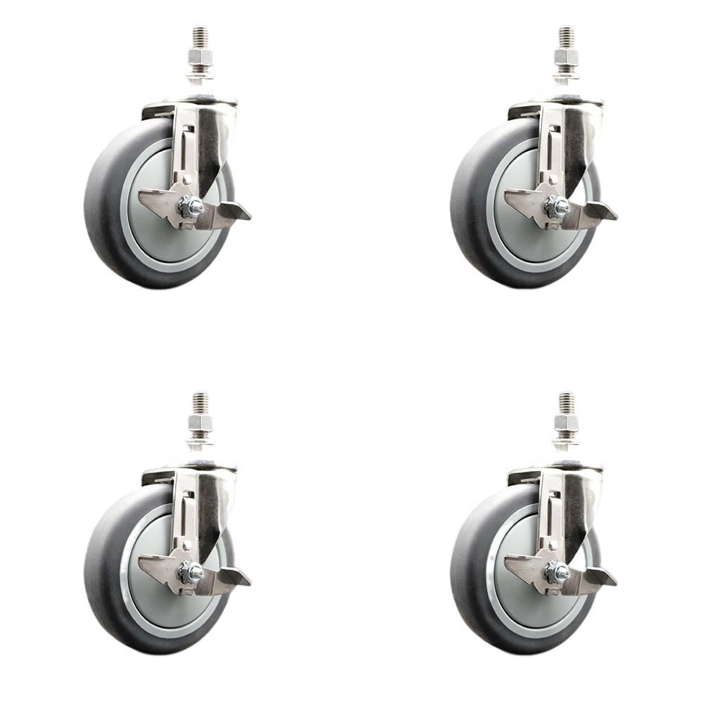 Thermoplastic Rubber Swivel Stem Caster with 5 in. Caster Wheels - 12 mm Metric Threaded Stems - 316 Stainless Steel Casters - Set of 4