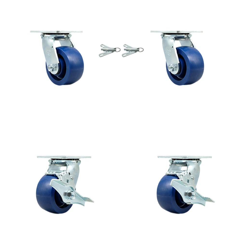 SCC-30CS420-SPUR-BSL-2-TLB-2 Solid Polyurethane Swivel Top Plate Casters, Heavy Duty with 4 in. Wheels - 2800 lbs Total Capacity - Set of 4