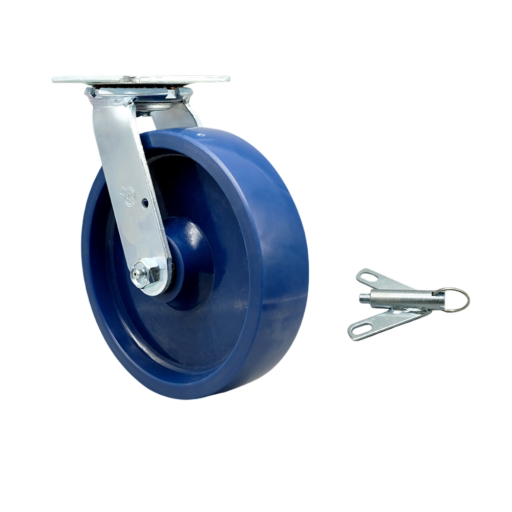 SCC-30CS820-SPUR-BSL Solid Polyurethane Swivel Top Plate Heavy Duty Caster with 8 in. Wheel & Bolt on Swivel Lock - 1200 lbs Capacity per Caster