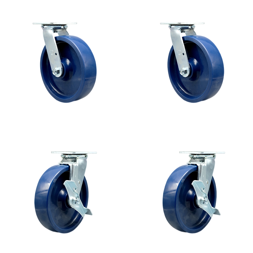 SCC-30CS820-SPUR-BSL-2-TLB-2 Solid Polyurethane Swivel Top Plate Casters, Heavy Duty with 8 in. Wheels - 4800 lbs Total Capacity - Set of 4