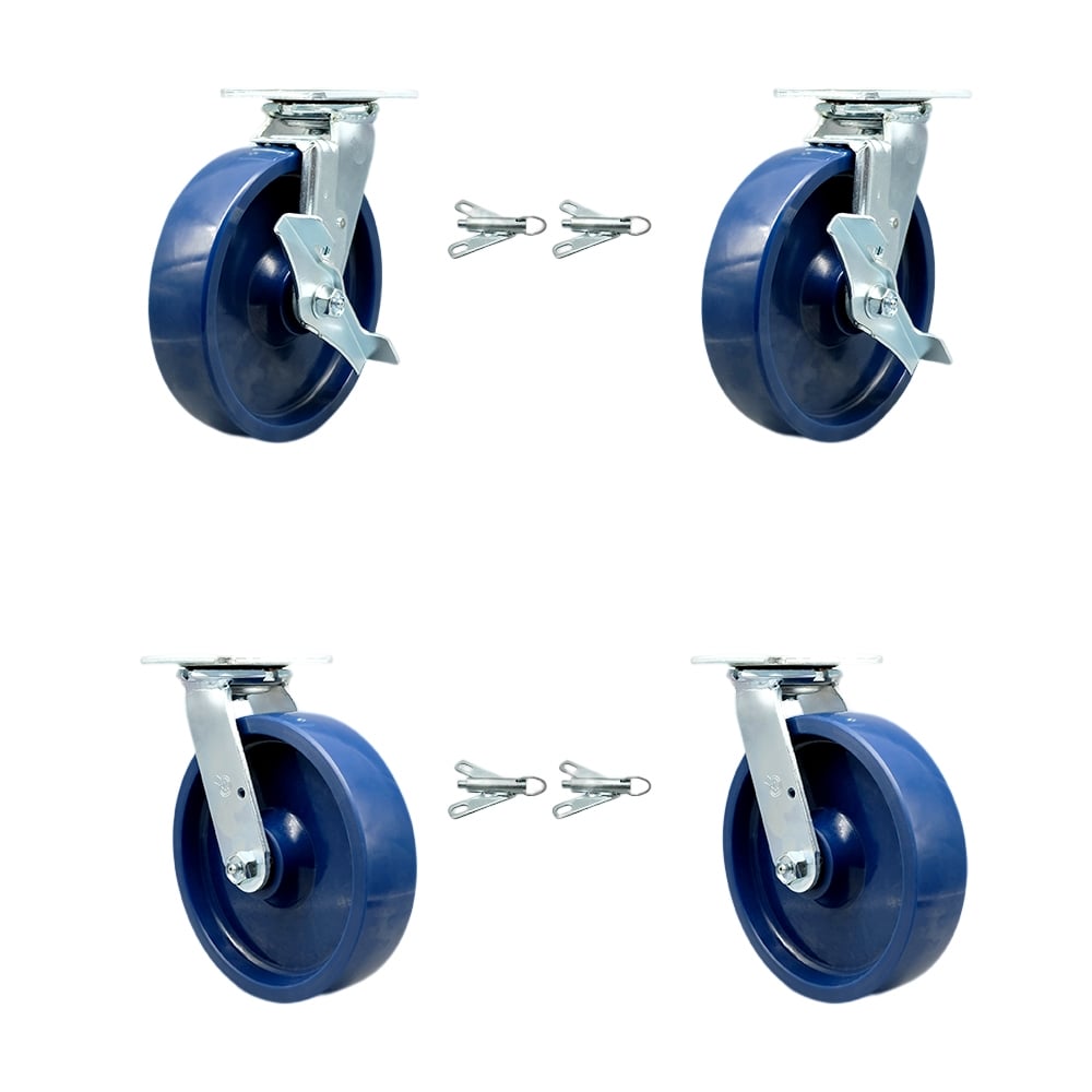 SCC-30CS820-SPUR-TLB-BSL-2-BSL-2 Solid Polyurethane Swivel Top Plate Casters, Heavy Duty with 8 in. Wheels - Set of 4