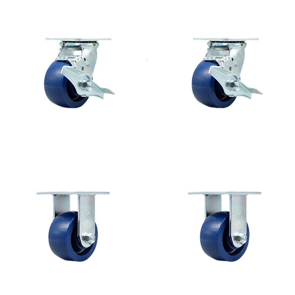 SCC-SS30S420-SPUR-TLB-BSL-2-R-2 Stainless Steel Solid Polyurethane Swivel Top Plate Casters, Heavy Duty with 4 in. Wheels - Set of 4