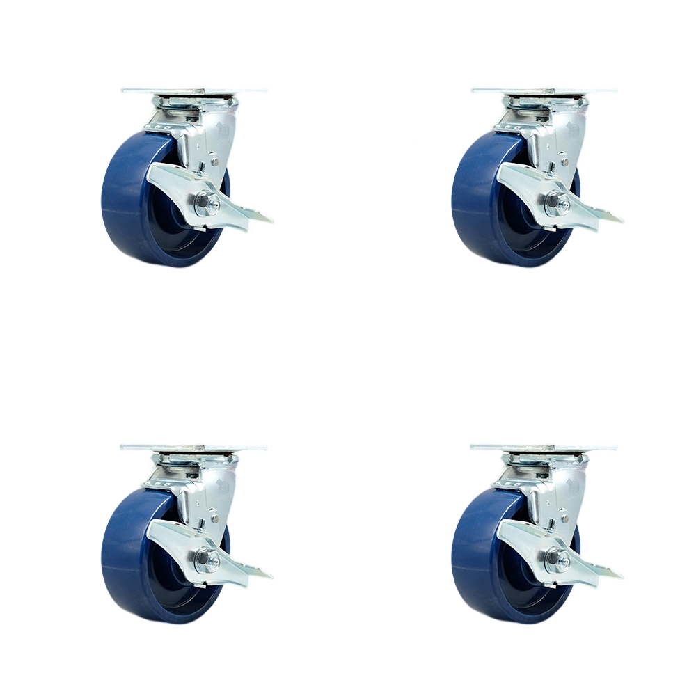 SCC-SS30S520-SPUR-TLB-BSL-2-TLB-2 Stainless Steel Solid Polyurethane Swivel Top Plate Casters, Heavy Duty with 5 in. Wheels - Set of 4