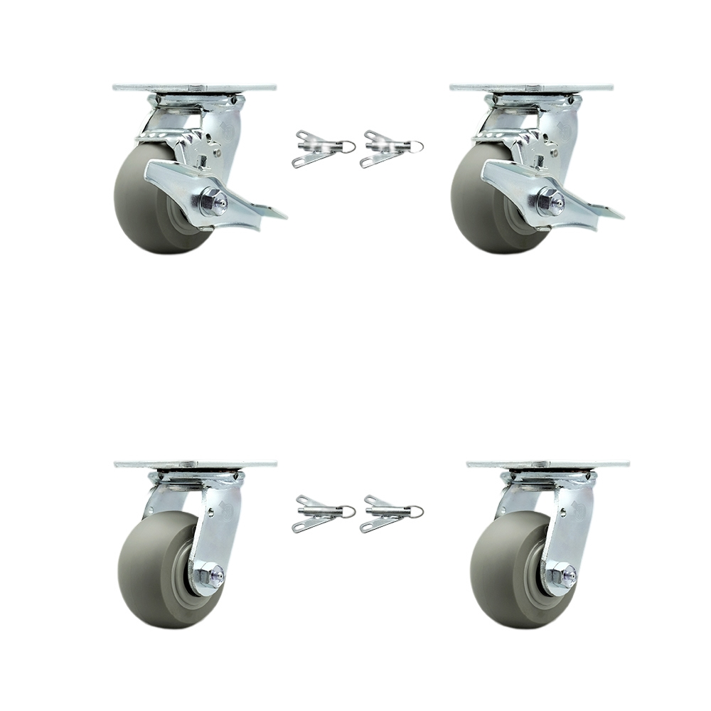 SCC-30CS420-TPRRD-TLB-BSL-2-BSL-2 Thermoplastic Rubber Donut Tread Swivel Top Plate Casters, Heavy Duty with 4 in. Wheels - Set of 4