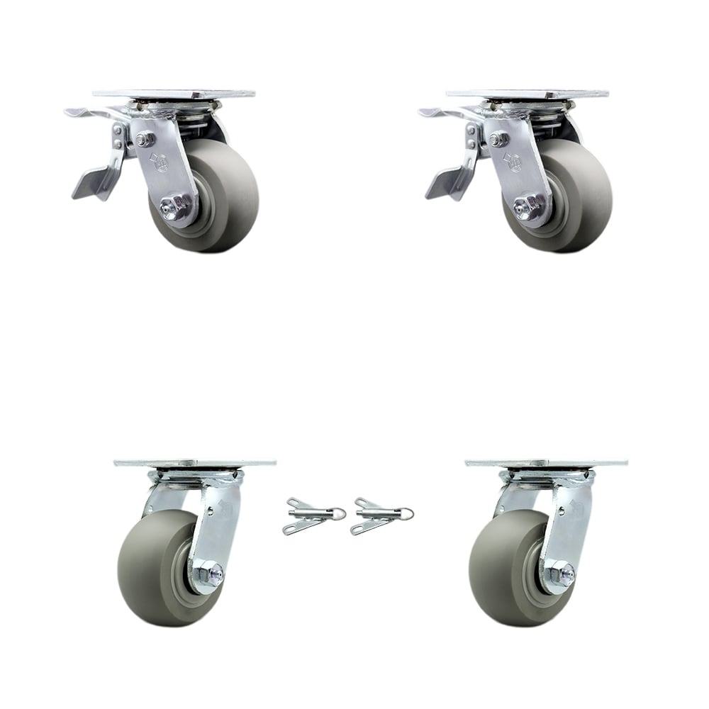 SCC-TTL30S420-TPRRD-2-BSL-2 Thermoplastic Rubber Donut Tread Swivel Top Plate Casters, Heavy Duty with 4 in. Wheels - Set of 4