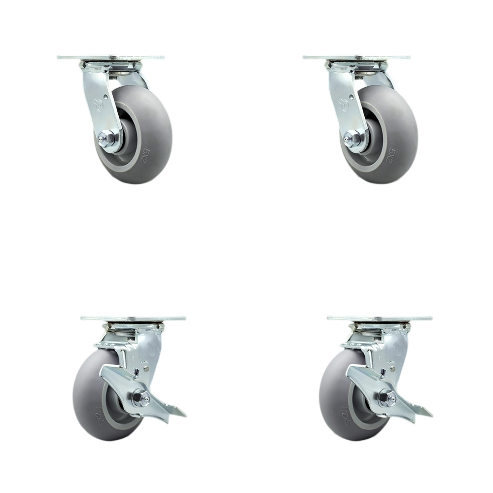 Stainless Steel Thermoplastic Rubber Donut Tread Swivel Top Plate Casters, Heavy Duty with 5 in. Wheels - 1400 lbs Total Capacity - Set of 4