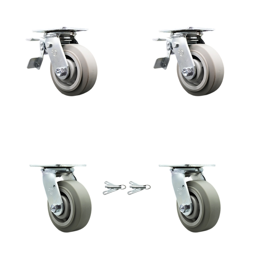SCC-TTL30S520-TPRRF-2-BSL-2 Thermoplastic Rubber Flat Tread Swivel Top Plate Casters, Heavy Duty with 5 in. Wheels - Set of 4