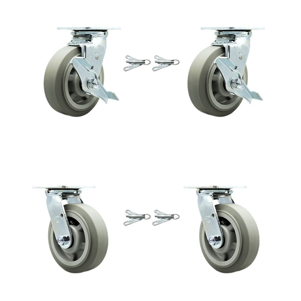 SCC-30CS620-TPRRF-TLB-BSL-2-BSL-2 Thermoplastic Rubber Flat Tread Swivel Top Plate Casters, Heavy Duty with 6 in. Wheels - Set of 4