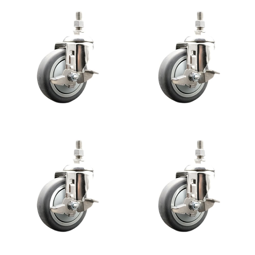 Thermoplastic Rubber Swivel Stem Caster with 4 in. Caster Wheels - 10 mm Metric Threaded Stems - 316 Stainless Steel Casters - Set of 4