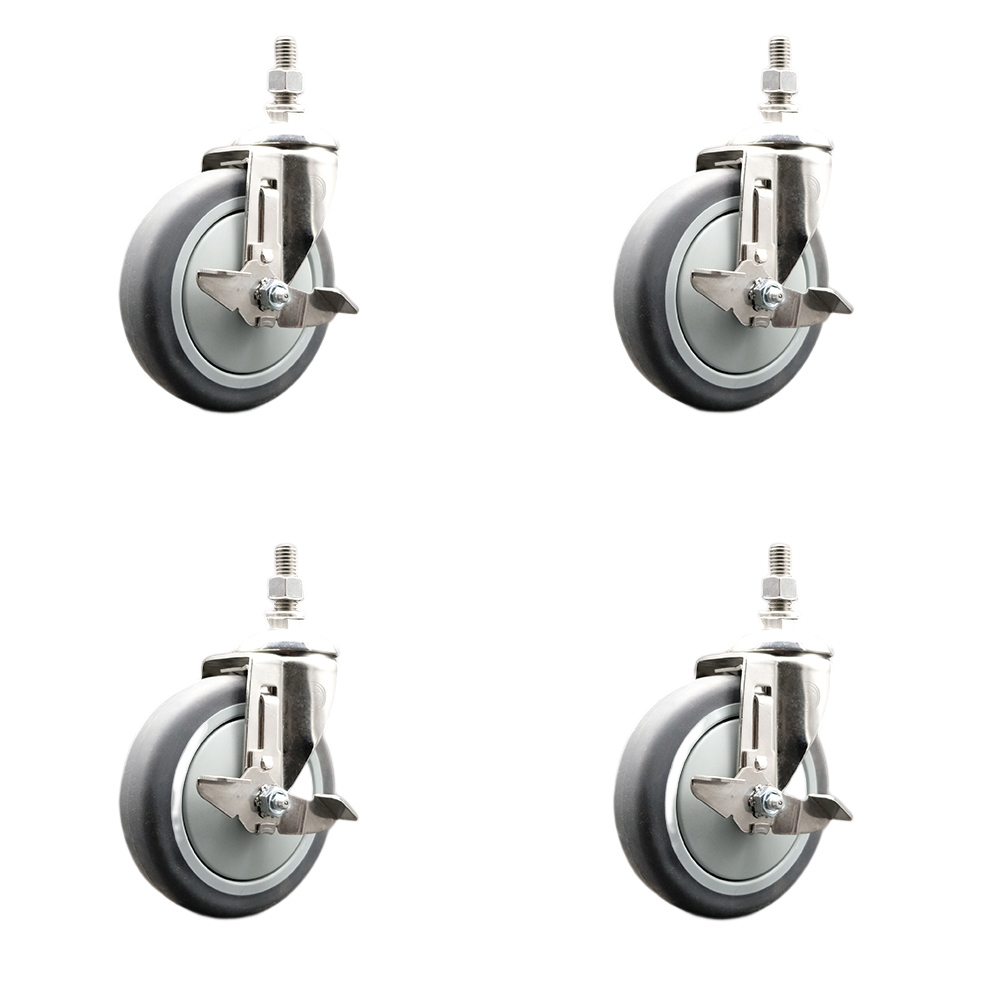 Thermoplastic Rubber Swivel Stem Caster with 5 in. Caster Wheels - 10 mm Metric Threaded Stems - 316 Stainless Steel Casters - Set of 4