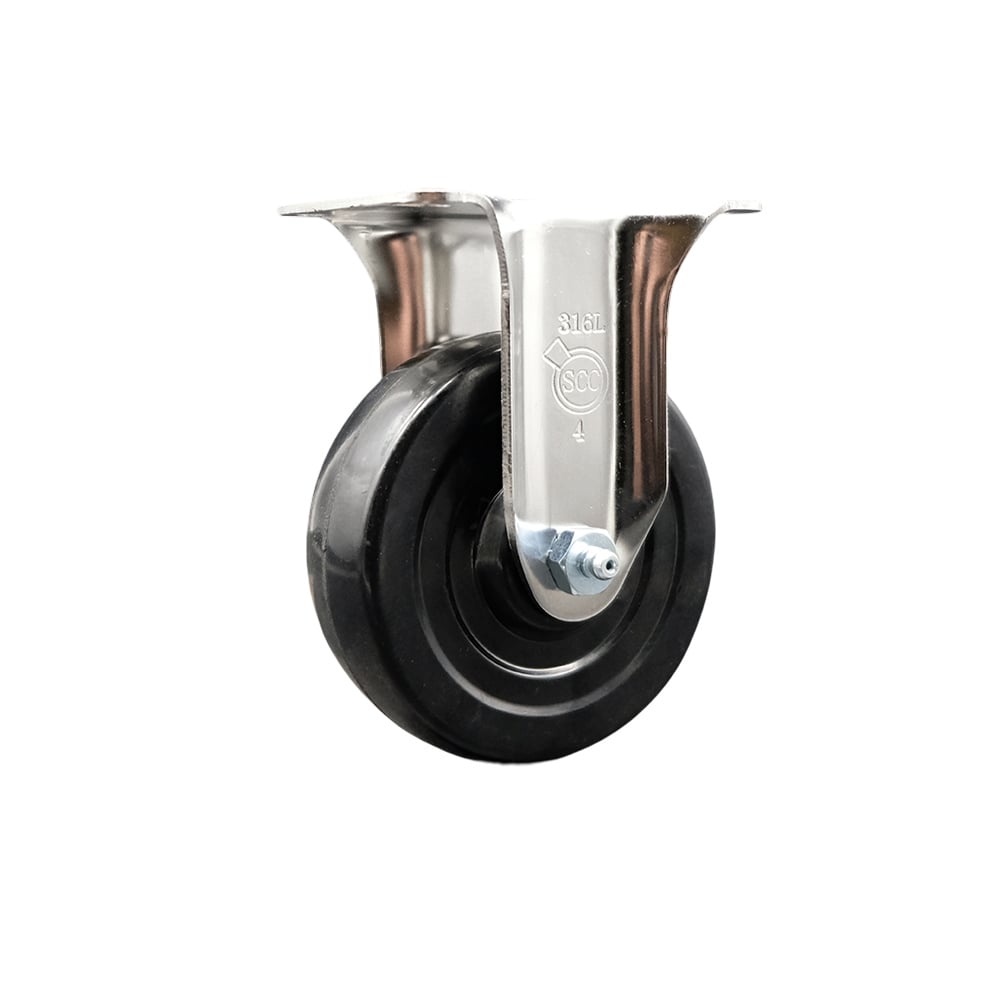 SCC-SS31620R414-HRS Hard Rubber Rigid Top Plate Caster with 4 in. Black Caster Wheel 316 Stainless Steel Caster