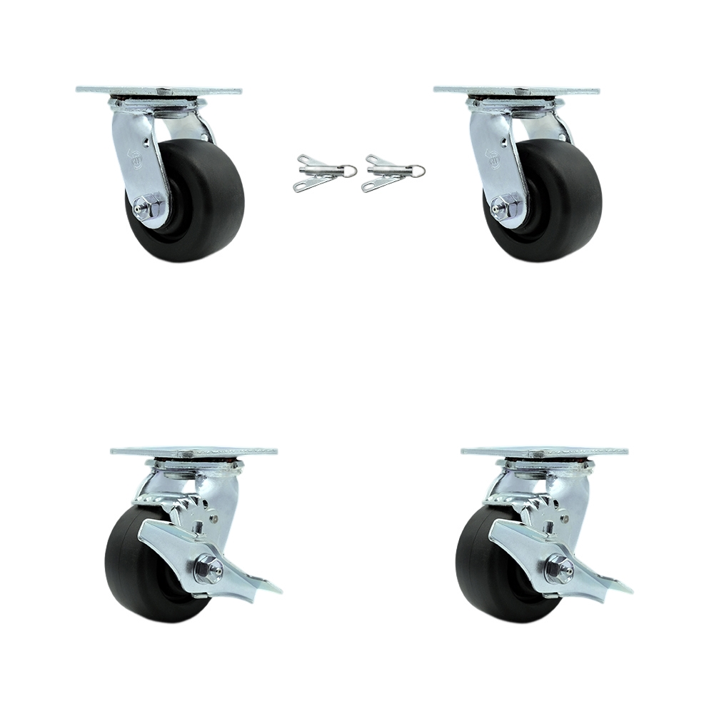 SCC-30CS420-POR-BSL-2-TLB-2 Polyolefin Swivel Top Plate Casters, Heavy Duty with 4 in. Wheels - 2000 lbs Total Capacity - Set of 4