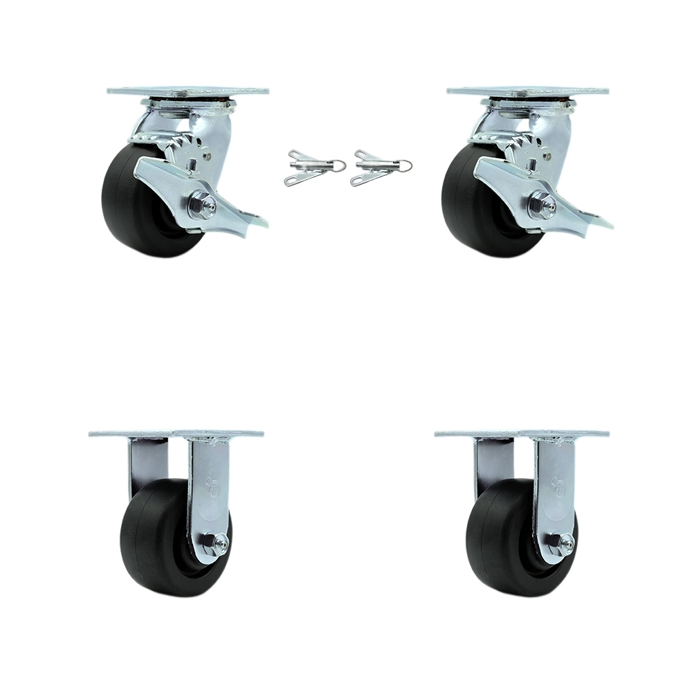 SCC-30CS420-POR-TLB-BSL-2-R-2 Polyolefin Swivel Top Plate Casters, Heavy Duty with 4 in. Wheels - 2000 lbs Total Capacity - Set of 4