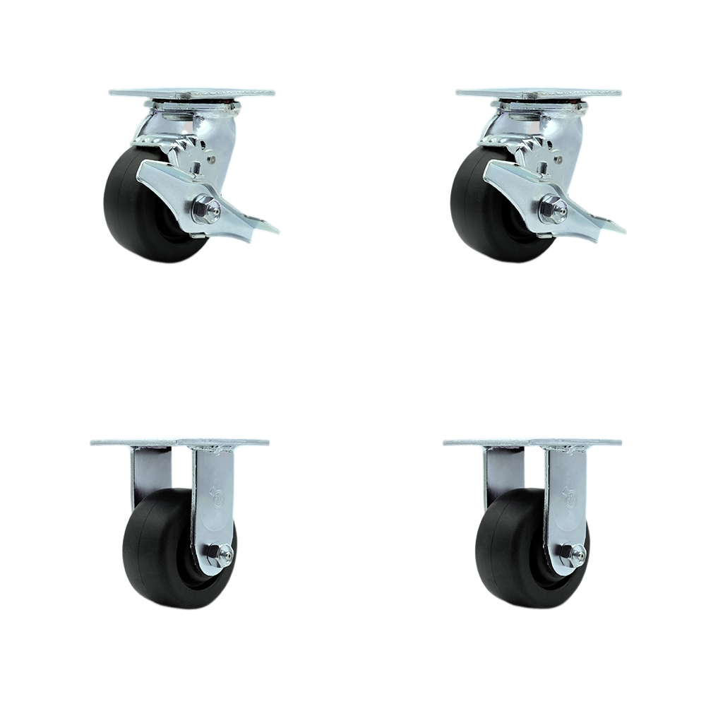SCC-SS30S420-POR-TLB-2-R-2 Stainless Steel Polyolefin Swivel Top Plate Casters, Heavy Duty with 4 in. Wheels - 2000 lbs Total Capacity - Set of 4