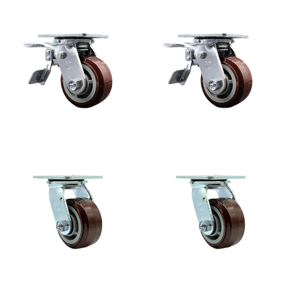 SCC-TTL30S420-PPUR-2-S-2 Polyurethane Swivel Top Plate Casters, Heavy Duty with 4 in. Wheels - 2400 lbs Total Capacity - Set of 4