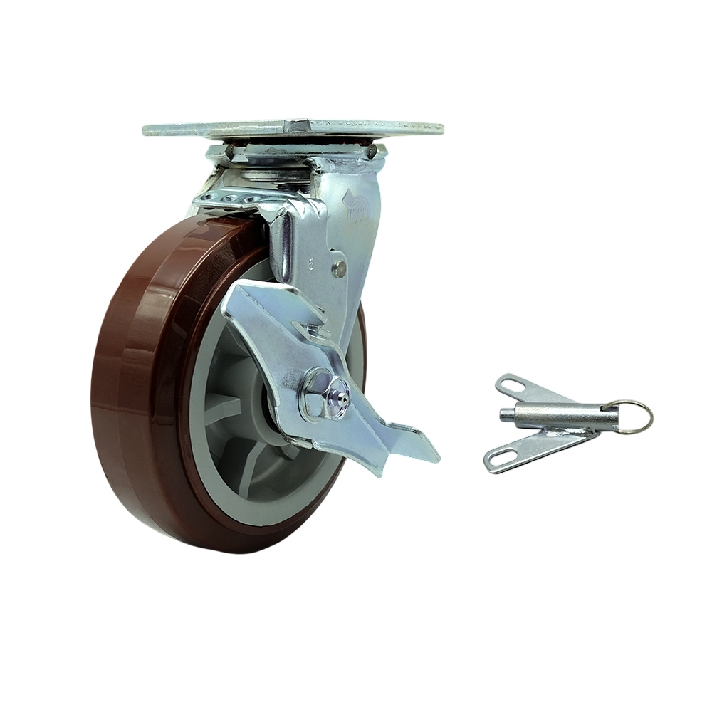 Polyurethane Swivel Top Plate Heavy Duty Caster with 6 in. Wheel & Top Lock Brake & Bolt on Swivel Lock - 900 lbs Capacity per Caster