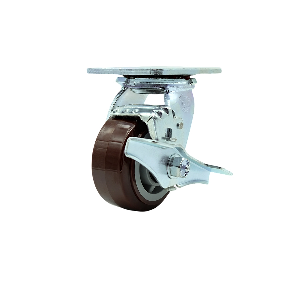 SCC-SS30S420-PPUR-TLB Stainless Steel Polyurethane Swivel Top Plate Heavy Duty Caster with 4 in. Wheel & Top Lock Brake - 600 lbs Capacity per Caster