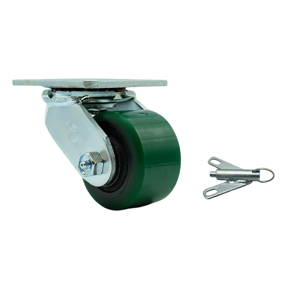 Polyurethane on Cast Iron Swivel Top Plate Heavy Duty Caster with 3.25 in. Green Wheel & Bolt on Swivel Lock - 600 lbs Capacity per Caster