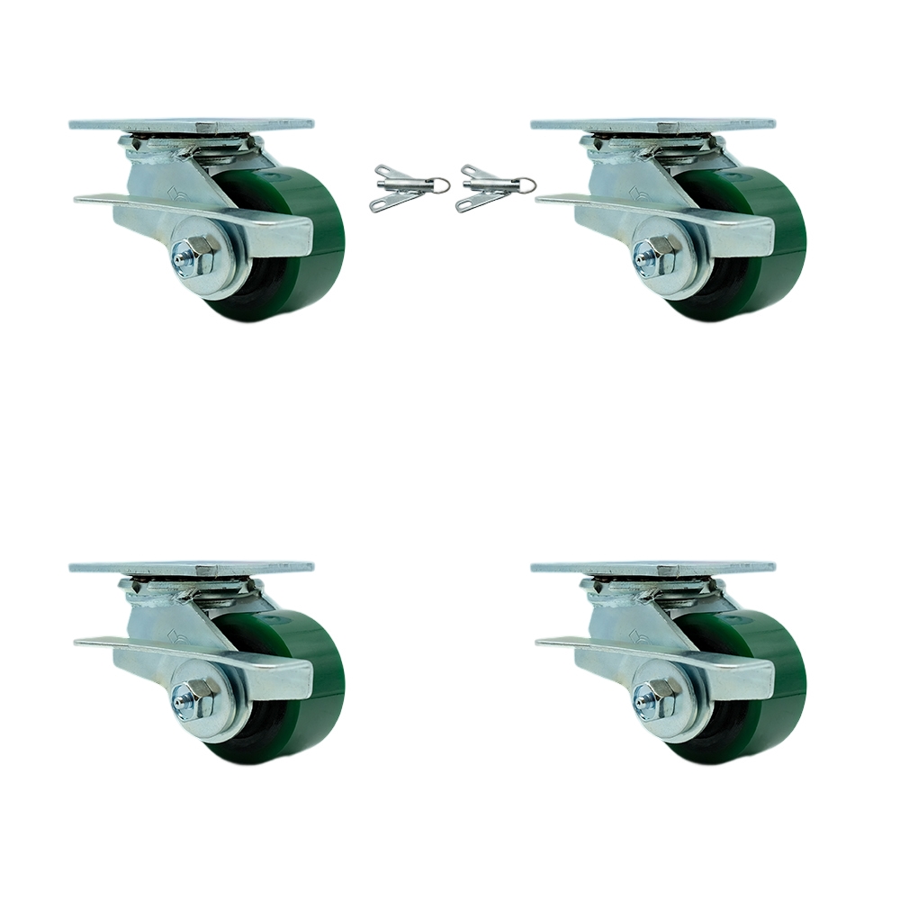 SCC-30CS3420-PUR-GB-SLB-BSL-2-SLB-2 Poly on Cast Iron Swivel Top Plate Casters, Heavy Duty with 3.25 in. Green Wheels - Set of 4