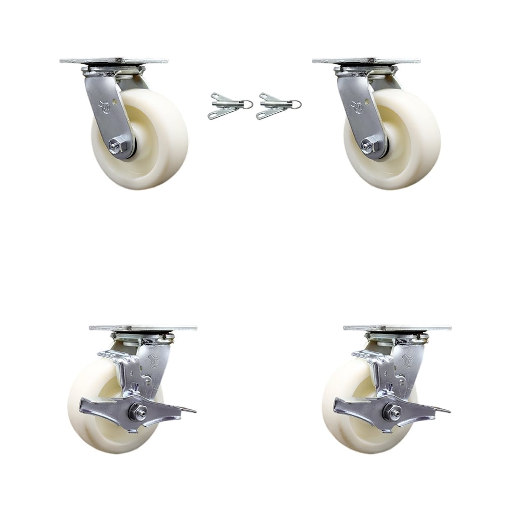 SCC-30CS520-NYR-BSL-2-TLB-2 Nylon Swivel Top Plate Casters, Heavy Duty with 5 in. Wheels - 3600 lbs Total Capacity - Set of 4