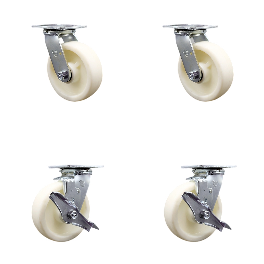 SCC-SS30S620-NYR-BSL-2-TLB-2 Stainless Steel Nylon Swivel Top Plate Casters, Heavy Duty with 6 in. Wheels - Set of 4