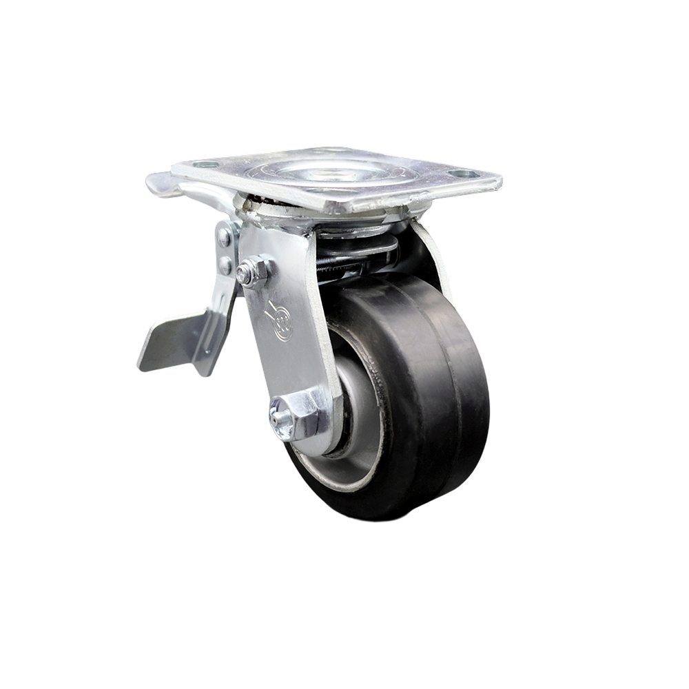 SCC-TTL30S420-RAR Rubber on Aluminum Swivel Top Plate Heavy Duty Caster with 4 in. Wheel & Total Lock Brake - 400 lbs Capacity per Caster