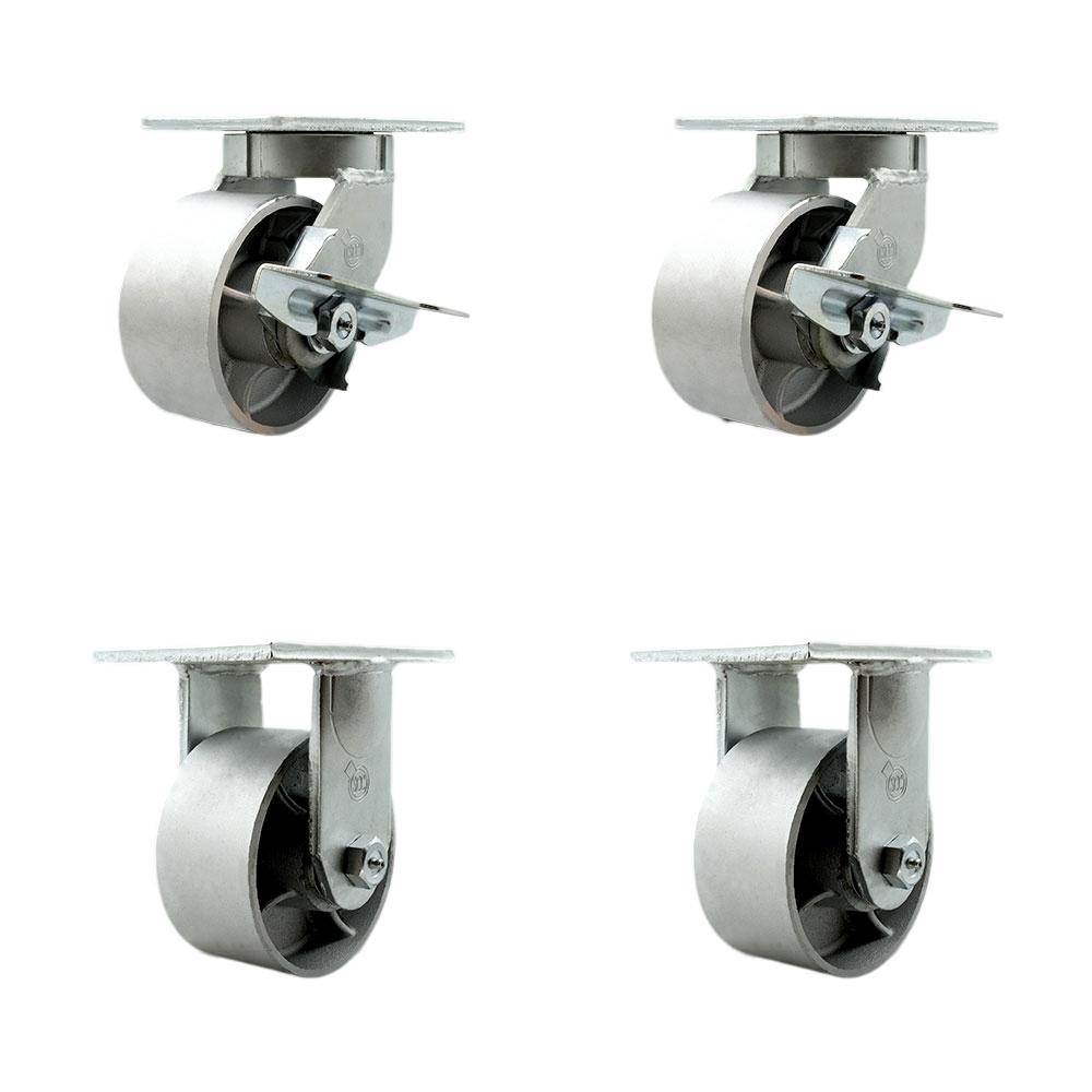 SCC-KP92S630-SSR-SLB-2-R630-2 6 in. Swivel Top Plate Caster Set Extra Heavy Duty Casters with Semi Steel Cast Iron Wheels - Set of 4