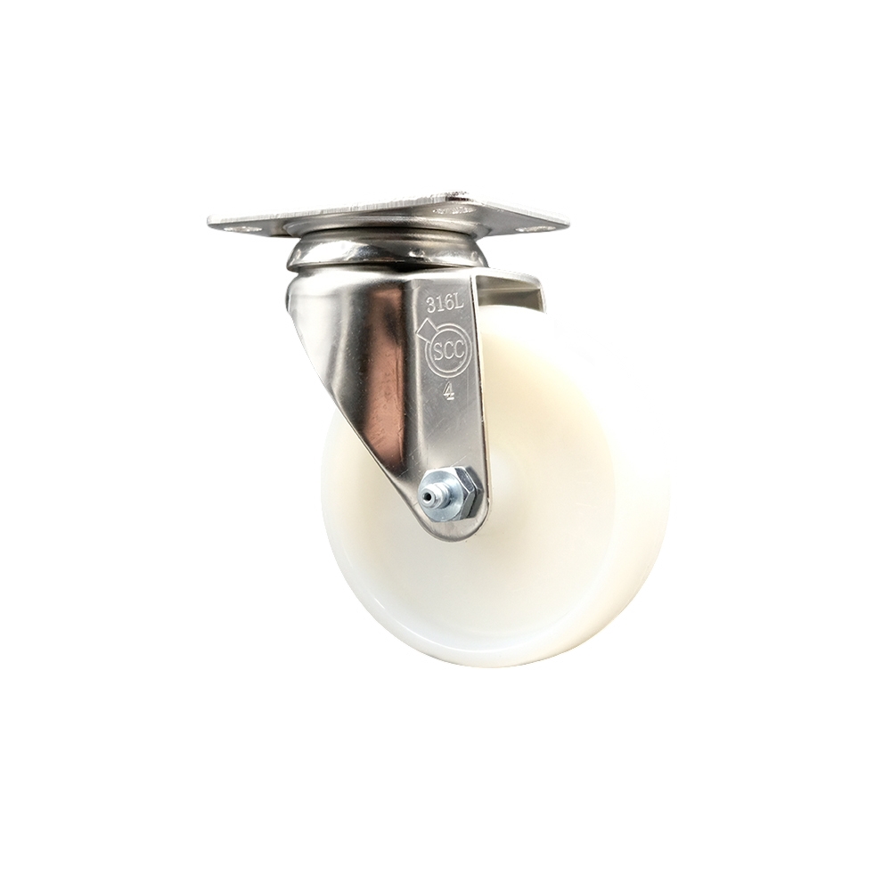 SCC-SS31620S414-NYS Nylon Swivel Top Plate Caster with 4 in. White Caster Wheel - 316 Stainless Steel Caster