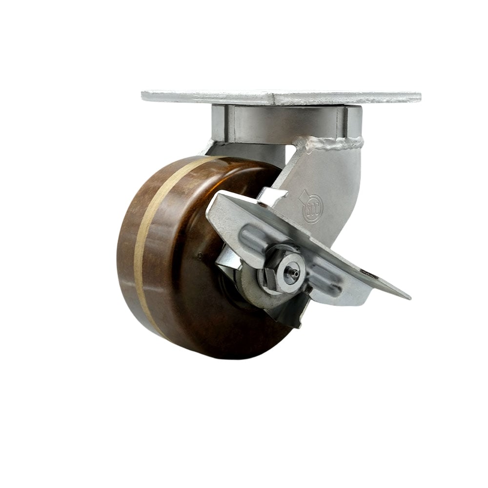 6 in. Swivel Top Plate Extra Heavy Duty Caster with High Temperature Phenolic Wheel & Side Lock Brake - Heavy Duty Caster Wheel - Industrial Caster