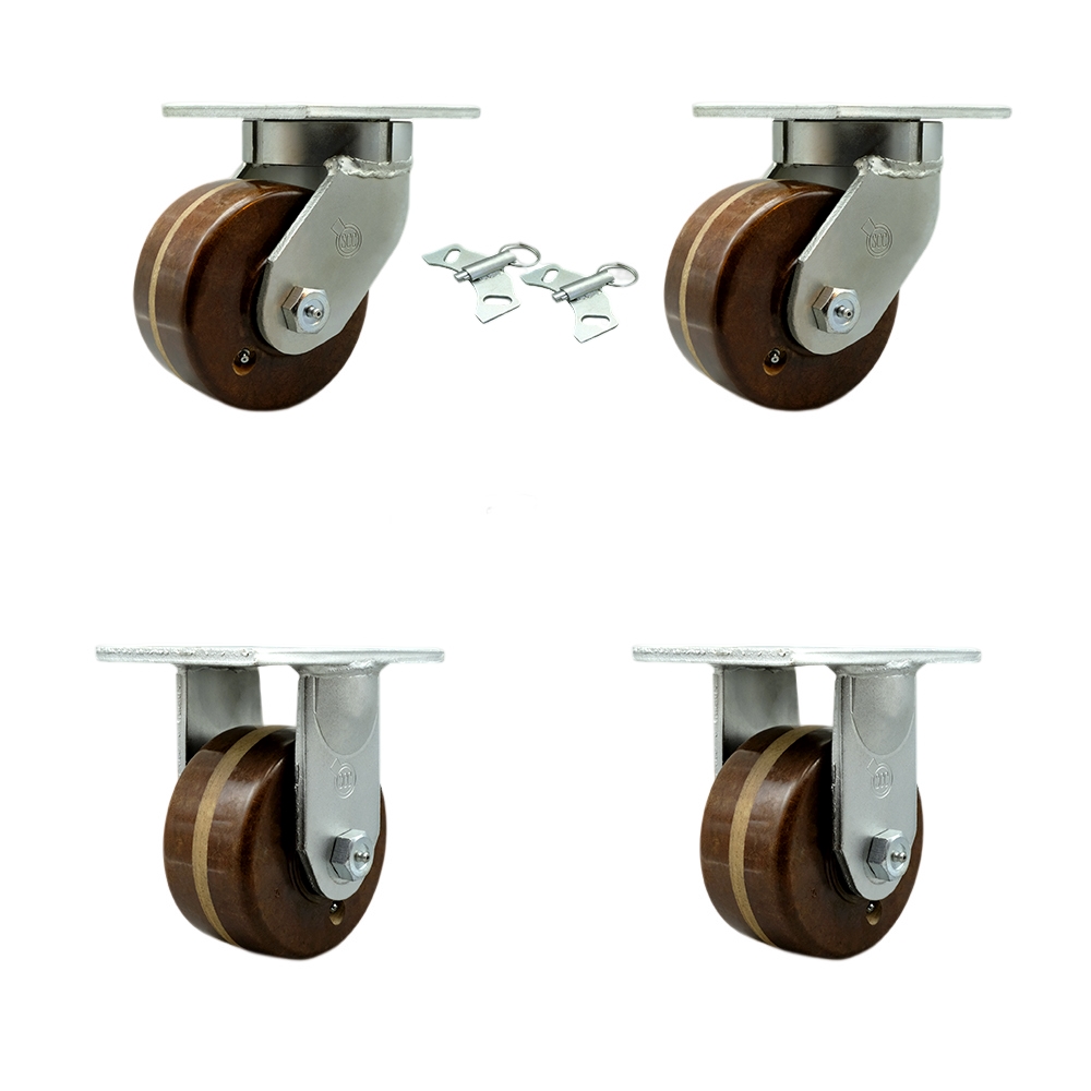 SCC-KP92S630-PHRHT-BSL-2-R630-2 6 in. Swivel Top Plate Caster Set Extra Heavy Duty Casters with High Temperature Phenolic Wheels - Set of 4