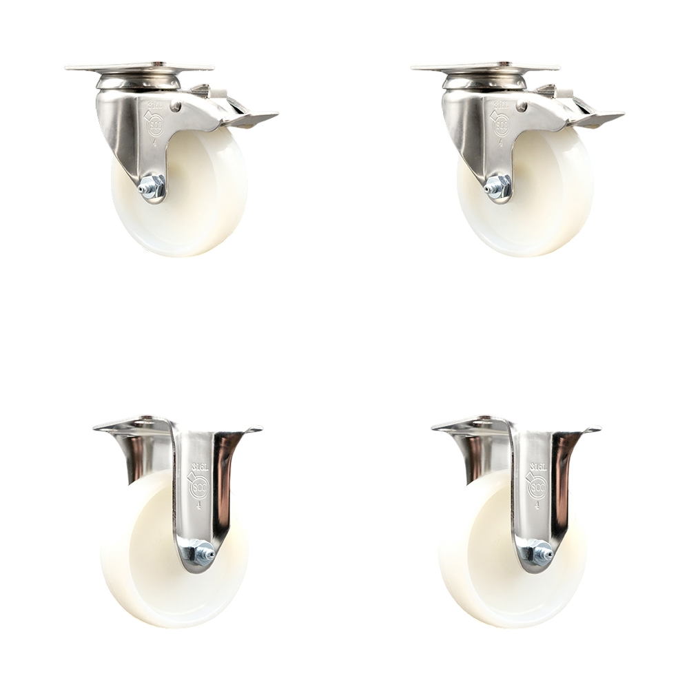 SCC-SS316TTL20S414-NYS-2-R-2 Nylon Swivel Top Plate Caster with 4 in. White Caster Wheels - 316 Stainless Steel Casters - Set of 4