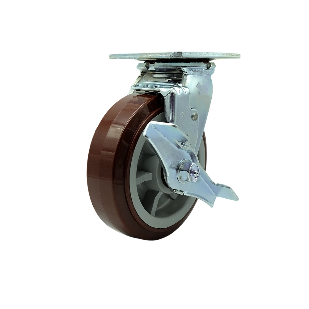 SCC-30CS620-PPUR-TLB Polyurethane Swivel Top Plate Heavy Duty Caster with 6 in. Wheel & Top Lock Brake - 900 lbs Capacity per Caster