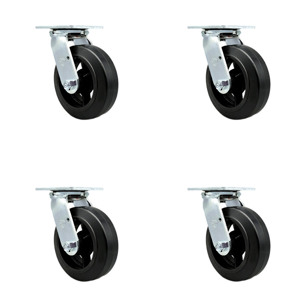 SCC-30CS620-RSR-4 Rubber on Metal Swivel Top Plate Casters, Heavy Duty with 6 in. Wheels - 1800 lbs Total Capacity - Set of 4