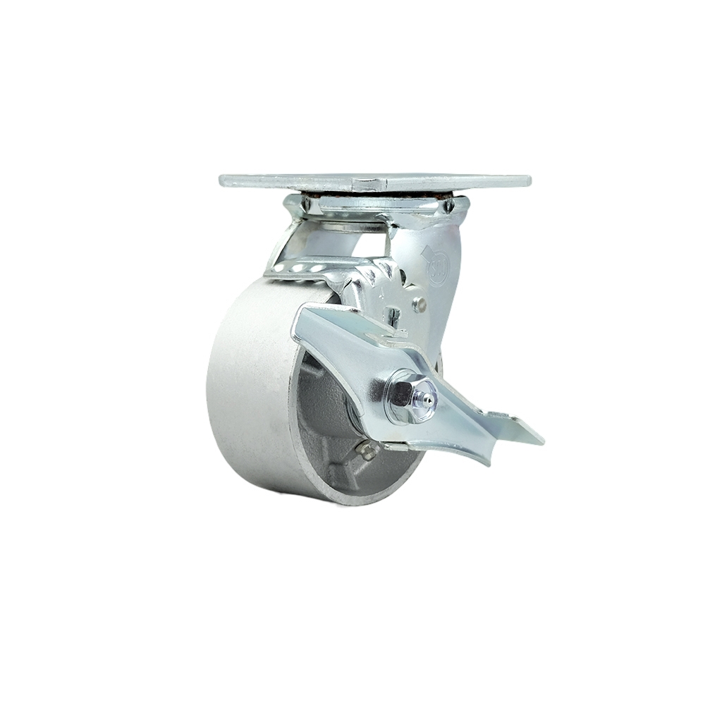 SCC-30CS420-SSR-TLB Semi Steel Cast Iron Swivel Top Plate Heavy Duty Caster with 4 in. Wheel & Top Lock Brake - 1000 lbs Capacity per Caster