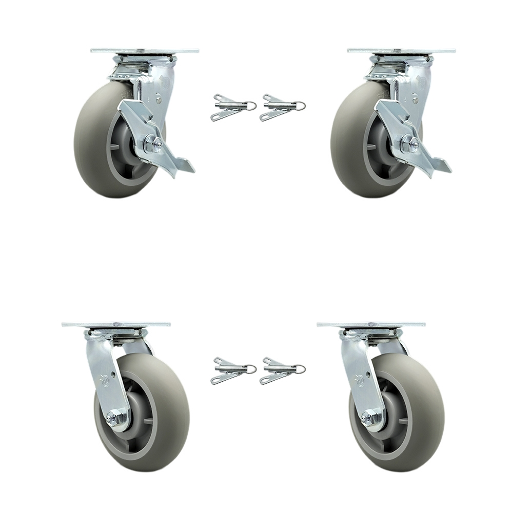 SCC-30CS620-TPRRD-TLB-BSL-2-BSL-2 Thermoplastic Rubber Donut Tread Swivel Top Plate Casters, Heavy Duty with 6 in. Wheels - Set of 4