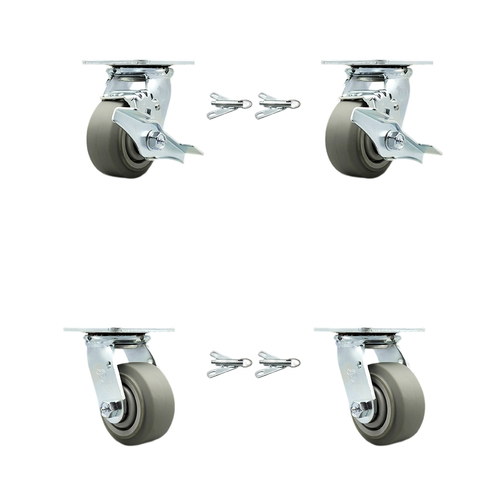 SCC-30CS420-TPRRF-TLB-BSL-2-BSL-2 Thermoplastic Rubber Flat Tread Swivel Top Plate Casters, Heavy Duty with 4 in. Wheels - Set of 4