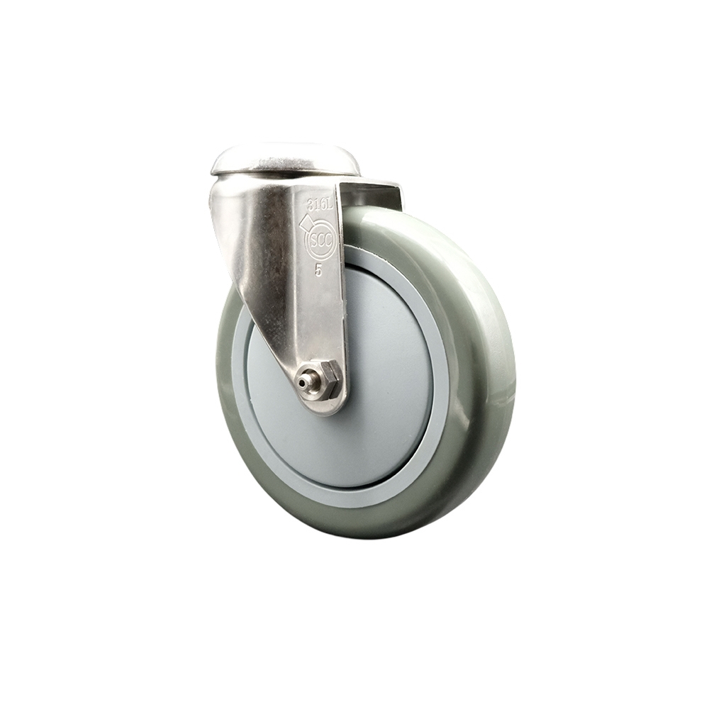 SCC-SS316BH20S514-PPUB Polyurethane Swivel Bolt Hole Caster with 5 in. Gray Caster Wheel 316 Stainless Steel Caster