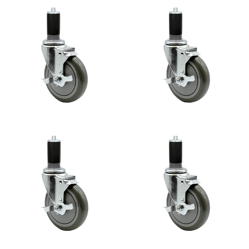 Regency Work Table & Equipment Stand Replacement Locking Caster Set - 5 in. Gray Polyurethane Wheel - 4 Swivel Casters - Set of 4