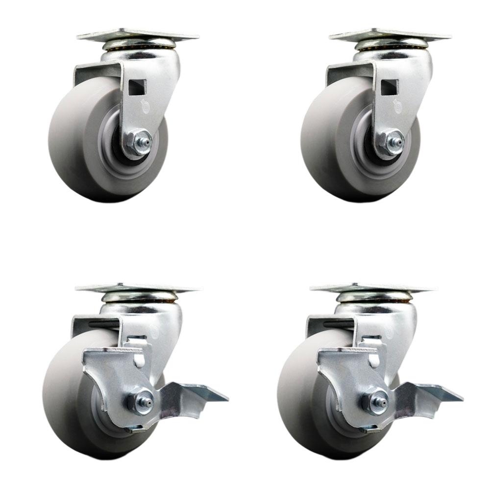 SCC-20S420-TPRRD-2-TLB-2 Swivel Plate Caster Set, Gray 4 x 2 in. Thermoplastic Rubber Donut Tread Wheel Roller Bearing - 1800 lbs Total Capacity