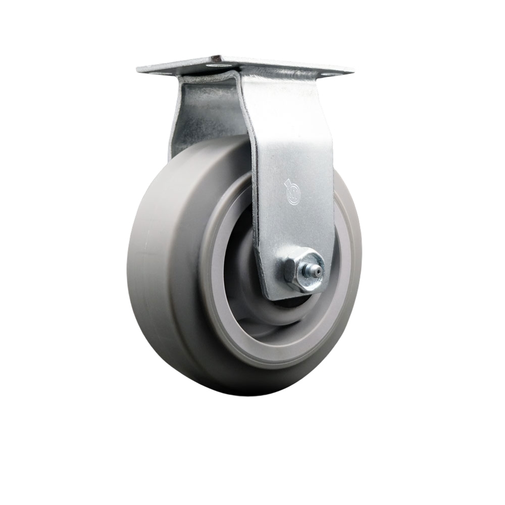 SCC-20R520-TPRRF Rigid Top Plate Caster - Gray 5 x 2 in. Thermoplastic Rubber Flat Tread Wheel - Roller Bearing - 450 lbs Capacity per Caster