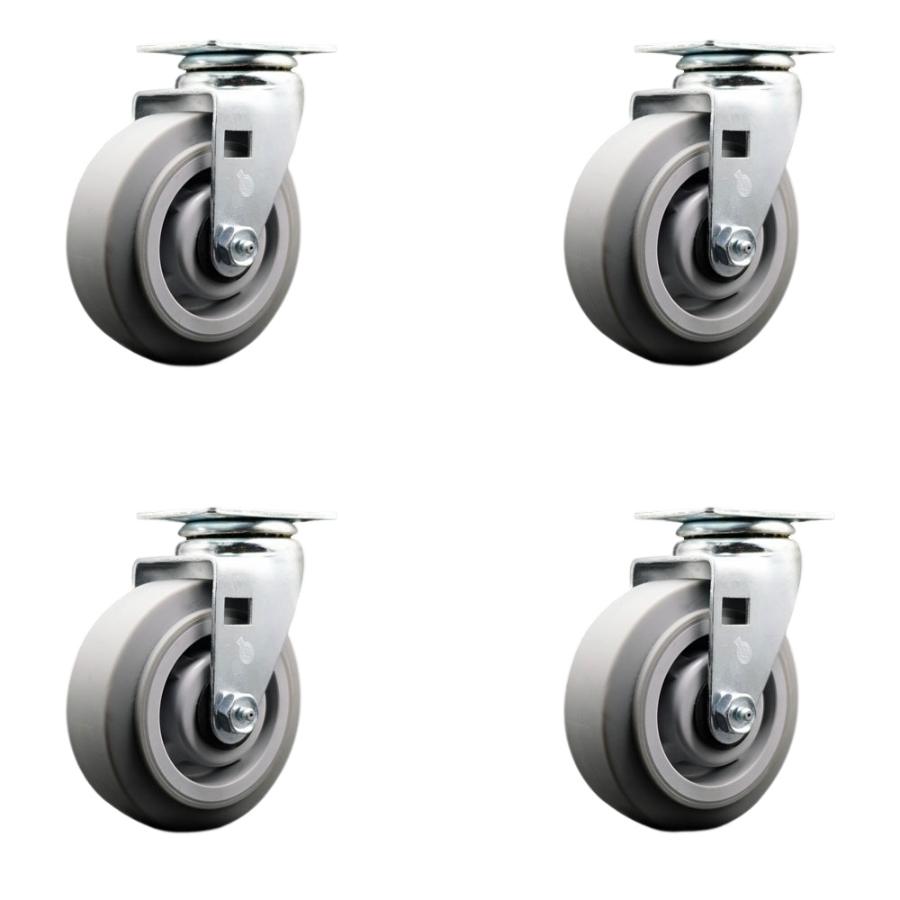 SCC-20S520-TPRRF-4 Swivel Top Plate Caster Set, Gray 5 x 2 in. Thermoplastic Rubber Flat Tread Wheel Roller Bearing - 1800 lbs Total Capacity