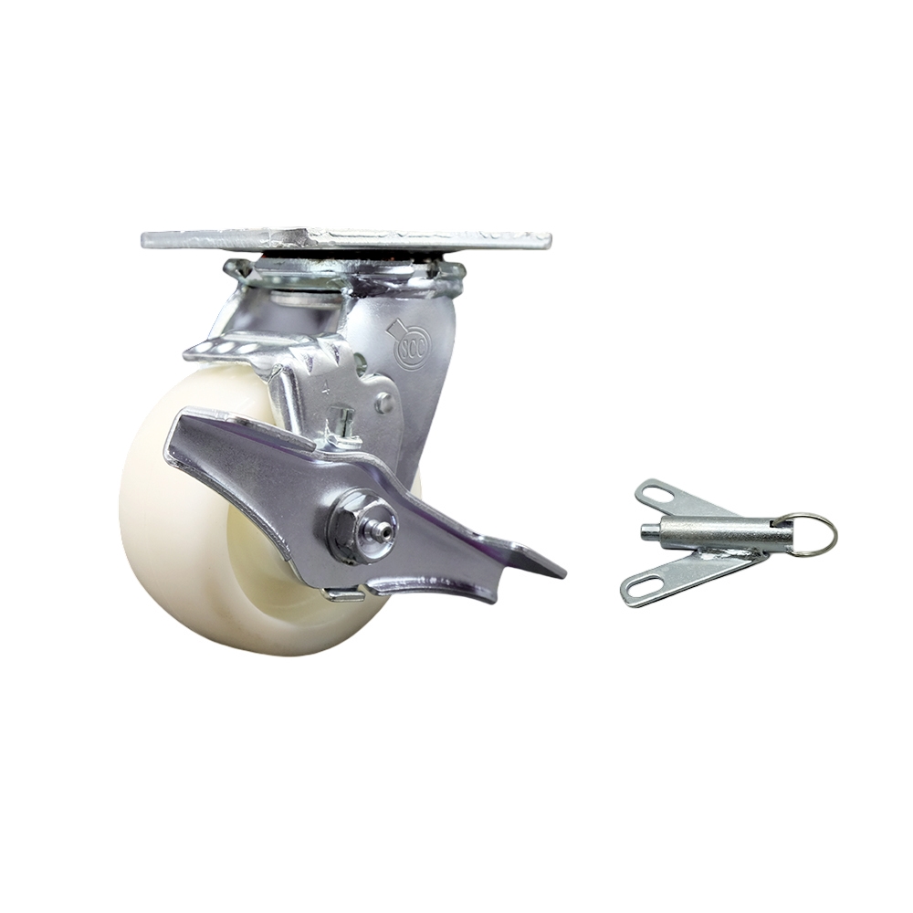 Nylon Swivel Top Plate Heavy Duty Caster with 4 in. Wheel & Top Lock Brake & Bolt on Swivel Lock - 800 lbs Capacity per Caster