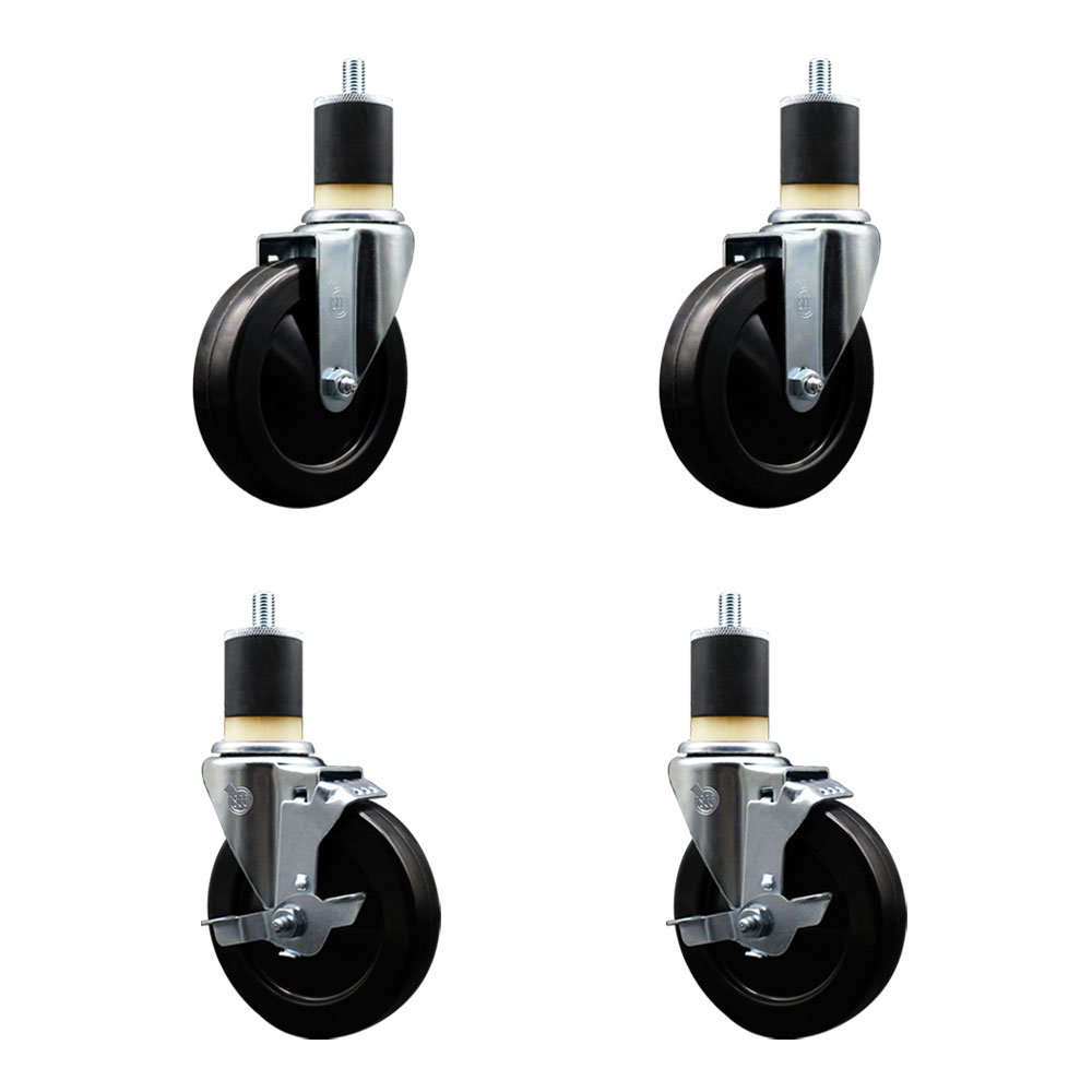 SCC-EX20S514-HRS-2-TLB-2-178 Hard Rubber Swivel Expanding Stem Caster with 5 x 1.25 in. Black Wheels & 1.87 in. Stems - Set of 4