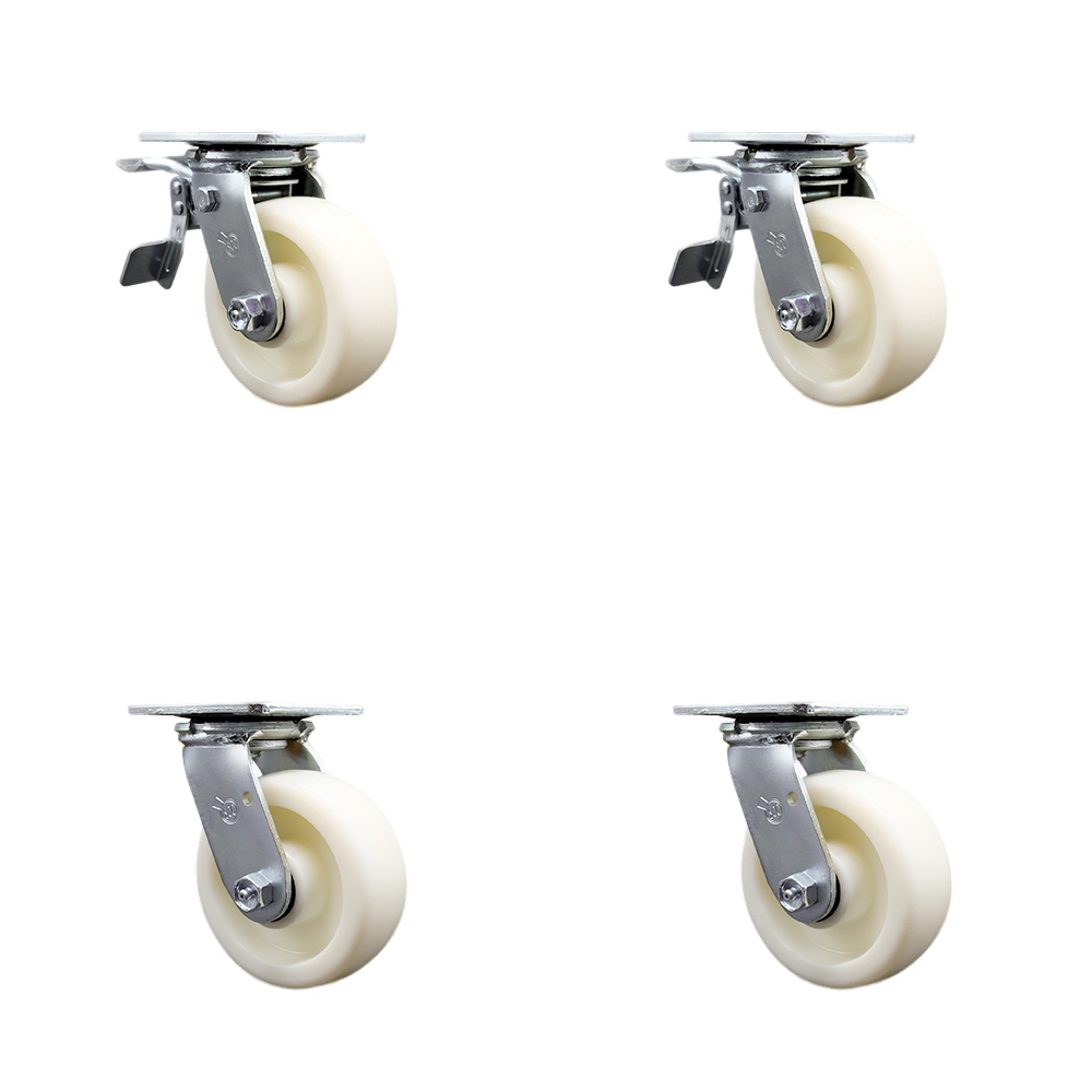 SCC-TTL30S520-NYR-2-S-2 Nylon Swivel Top Plate Casters, Heavy Duty with 5 in. Wheels - 3600 lbs Total Capacity - Set of 4