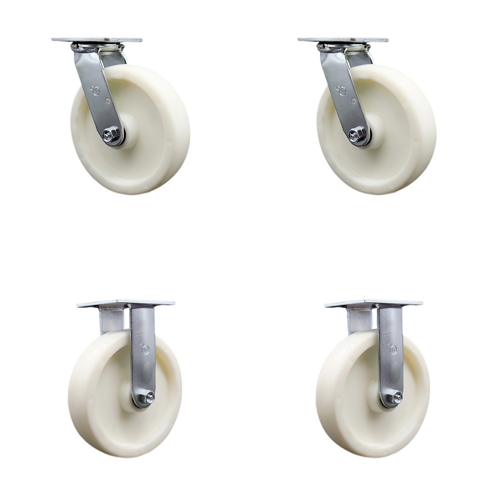 SCC-30CS820-NYR-2-R-2 Nylon Swivel Top Plate Casters, Heavy Duty with 8 in. Wheels - 5000 lbs Total Capacity - Set of 4