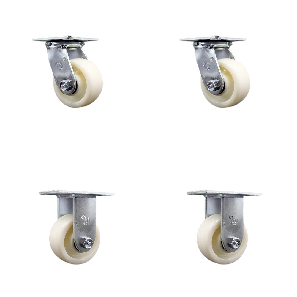 SCC-SS30S420-NYR-2-R-2 Stainless Steel Nylon Swivel Top Plate Casters, Heavy Duty with 4 in. Wheels - 3200 lbs Total Capacity - Set of 4