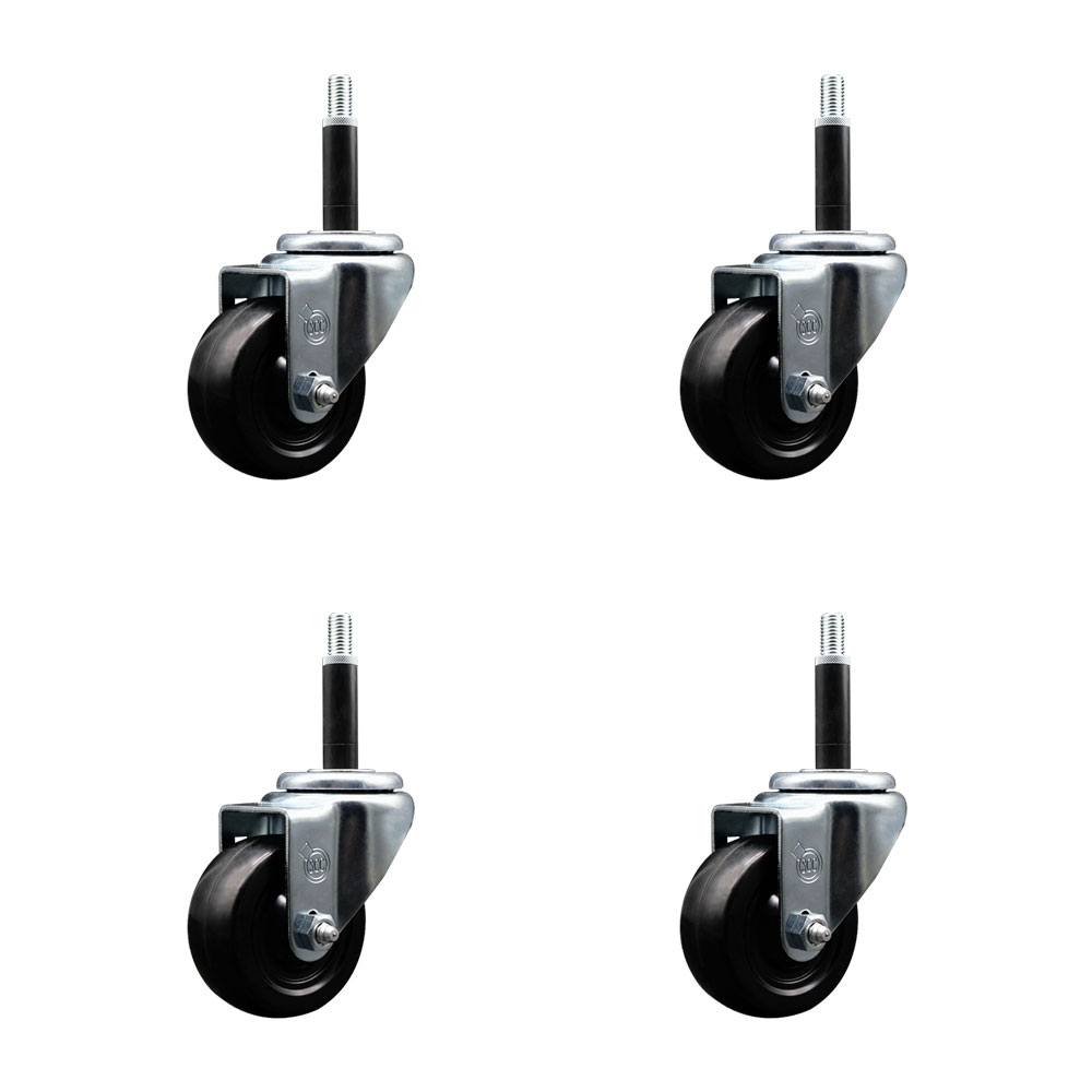 SCC-EX20S314-HRS-34-4 Hard Rubber Swivel Expanding Stem Caster with 3 x 1.25 in. Black Wheels & 0.75 in. Stems - Set of 4