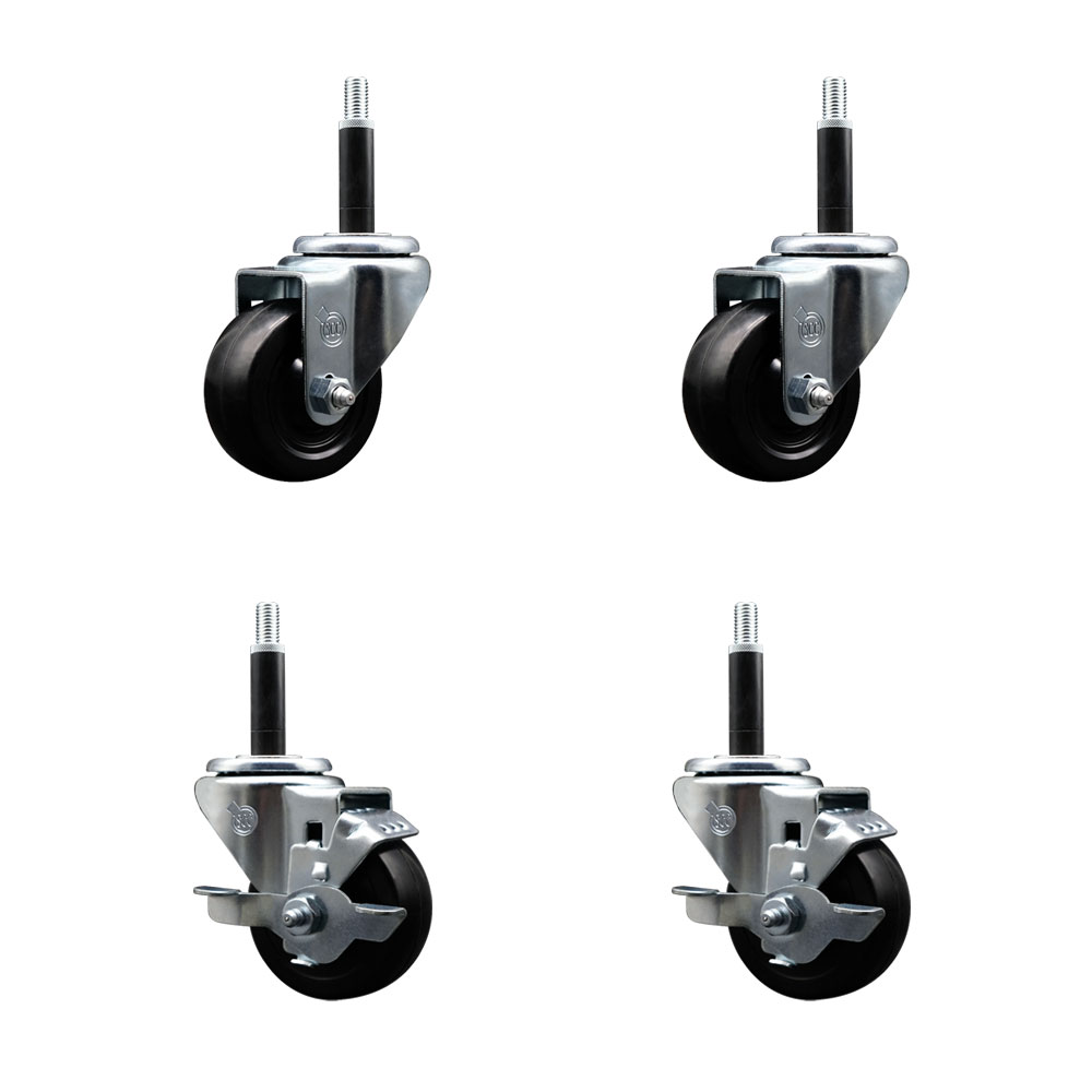 SCC-EX20S314-HRS-2-TLB-2-34 Hard Rubber Swivel Expanding Stem Caster with 3 x 1.25 in. Black Wheels & 0.75 in. Stems - Set of 4