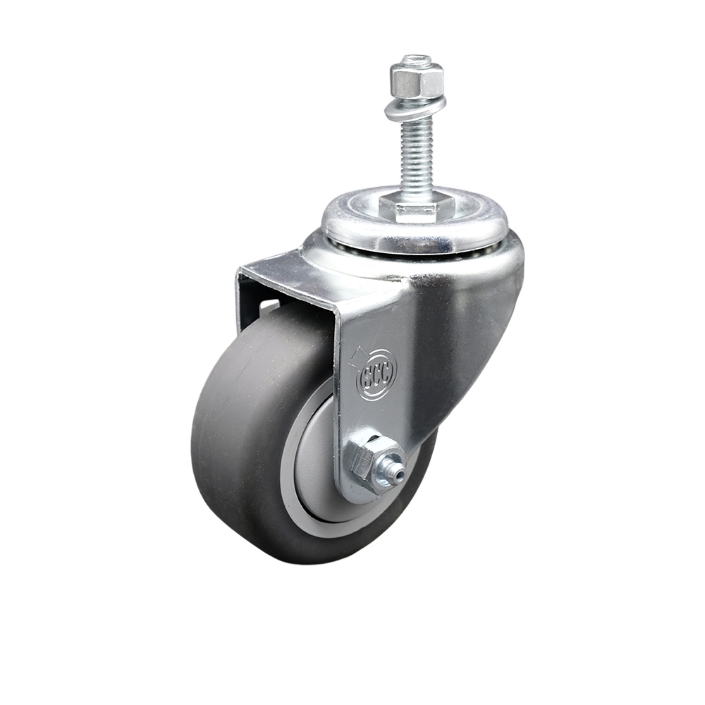 SCC-TS20S314-TPRB-M1015 Thermoplastic Rubber Swivel Threaded Stem Caster - 3 x 1.25 in. Gray Wheel & 10 mm Metric Stem - 210 lbs Capacity per Caster