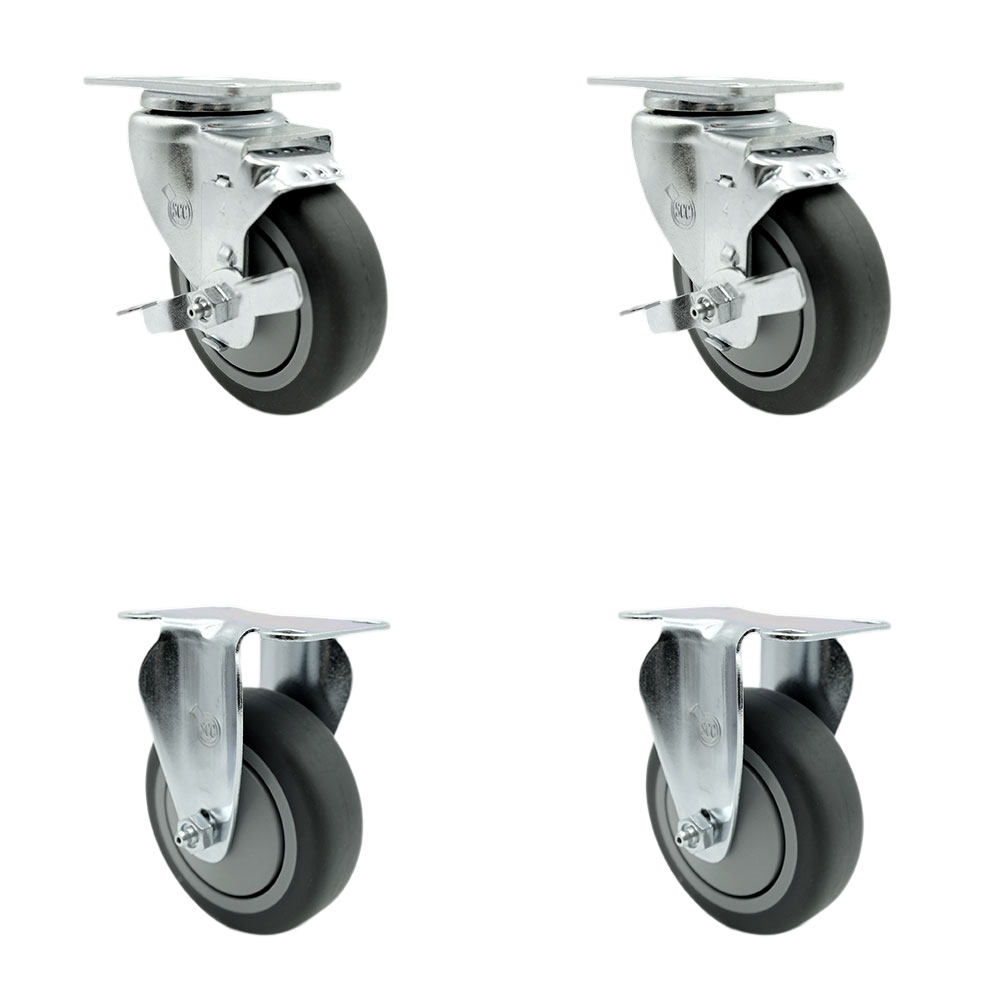 SCC-20S414-TPRB-TLB-2-R-2 Thermoplastic Rubber Swivel Top Plate Caster with 4 in. Gray Wheels - 1000 lbs Total Capacity - Set of 4